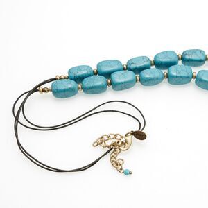 Chico's Necklace Faux Turquoise Dyed Beads Goldtone Spacer Beads Faux Leather